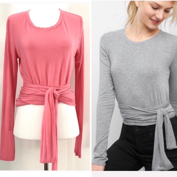 GAP Tops - New! GAP Tie Waist Wrap Scoop Neck Pink Tee